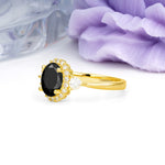 Classic Luxury 4-Prong Oval Cut Black Onyx Engagement Ring - Additional view