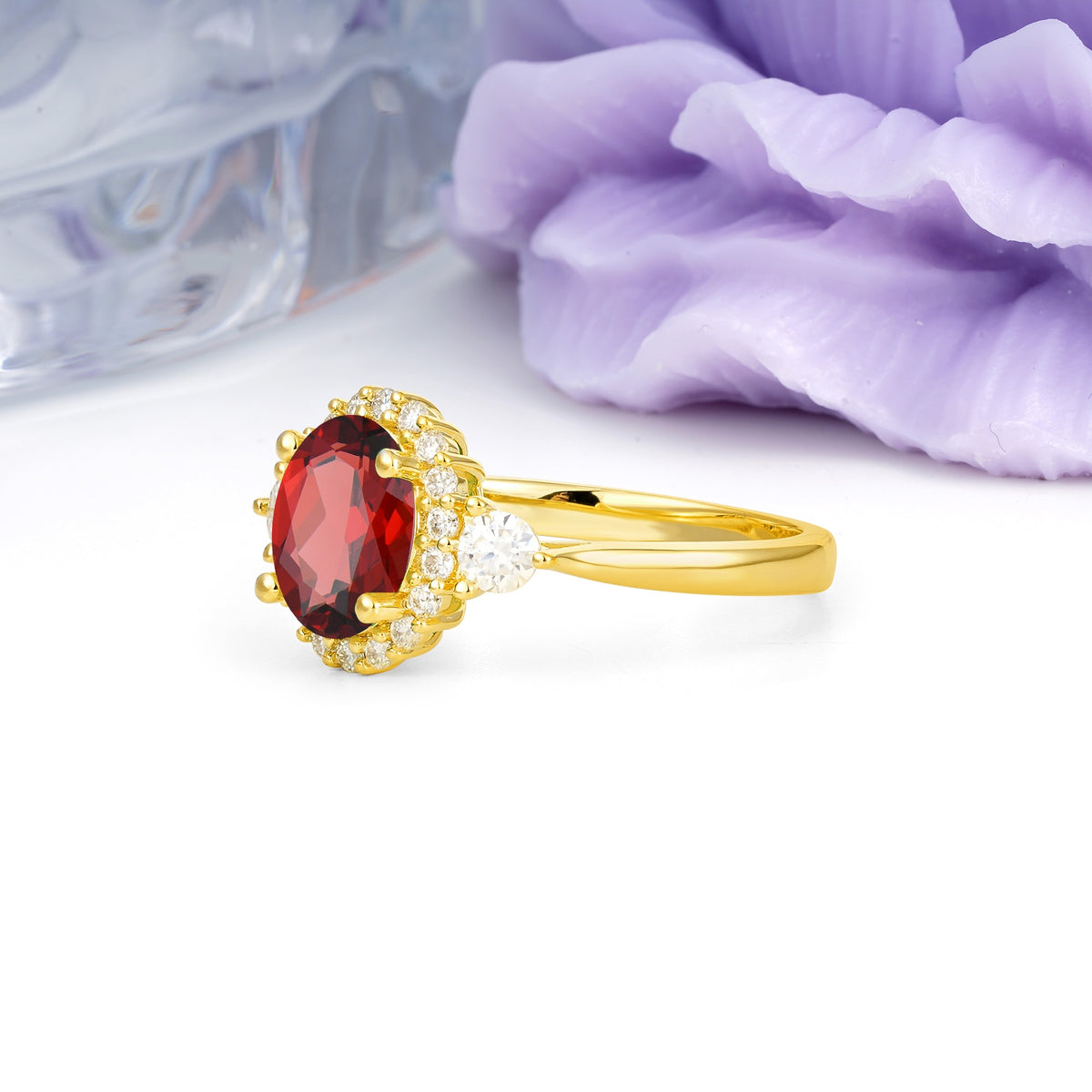 Classic Luxury 4-Prong Oval Cut Garnet Engagement Ring - Additional view