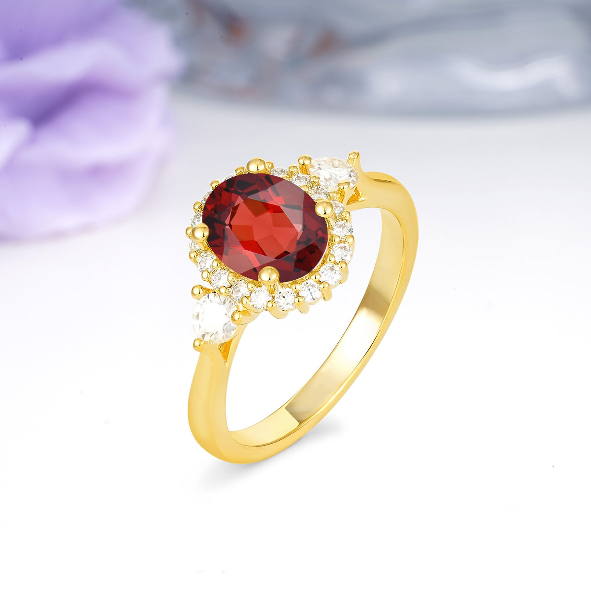 Classic Luxury 4-Prong Oval Cut Garnet Engagement Ring - Additional view