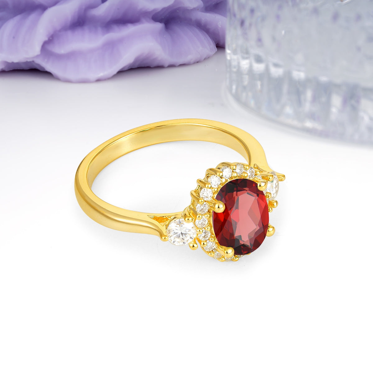 Classic Luxury 4-Prong Oval Cut Garnet Engagement Ring - Additional view