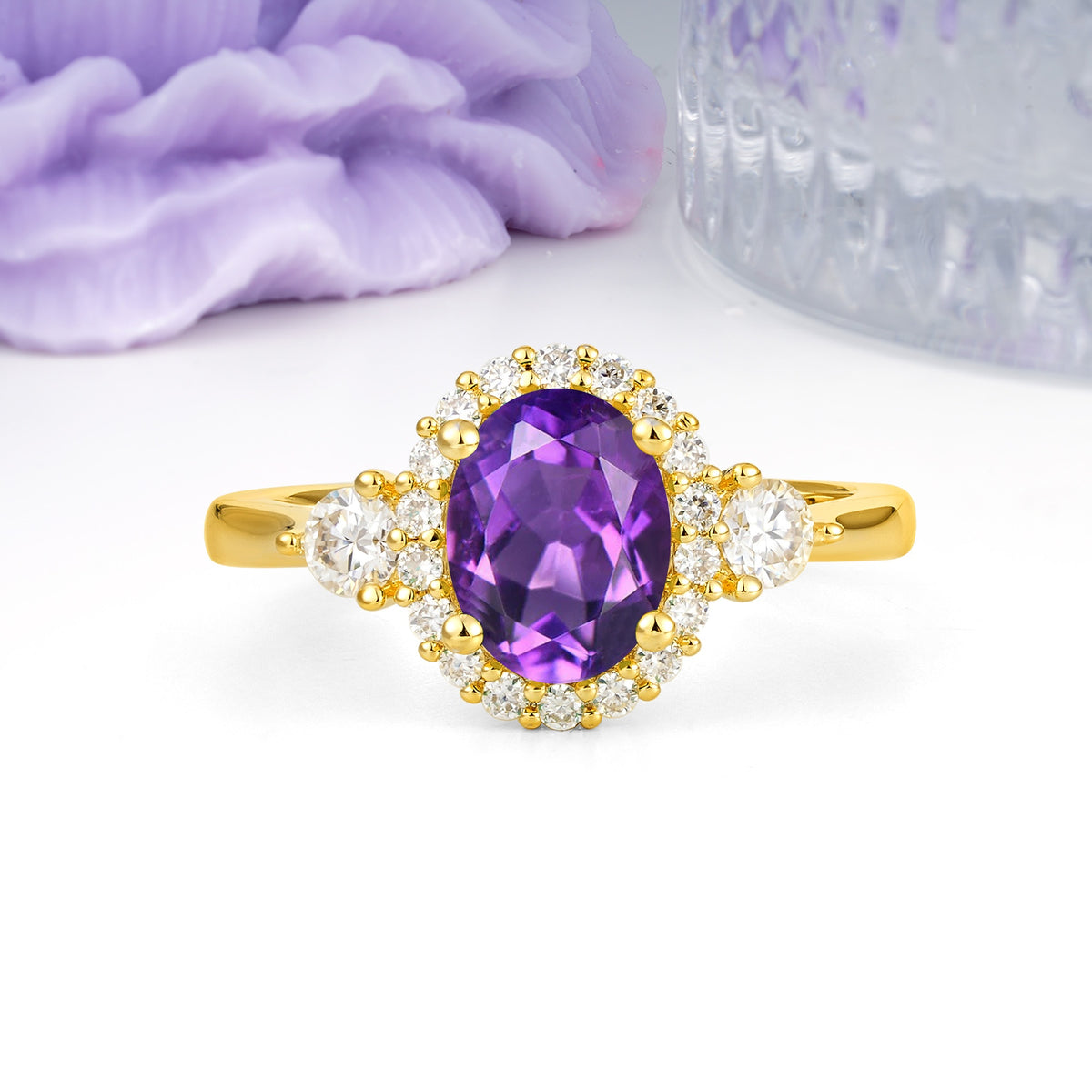 Classic Luxury 4-Prong Oval Cut Amethyst Engagement Ring - Additional view