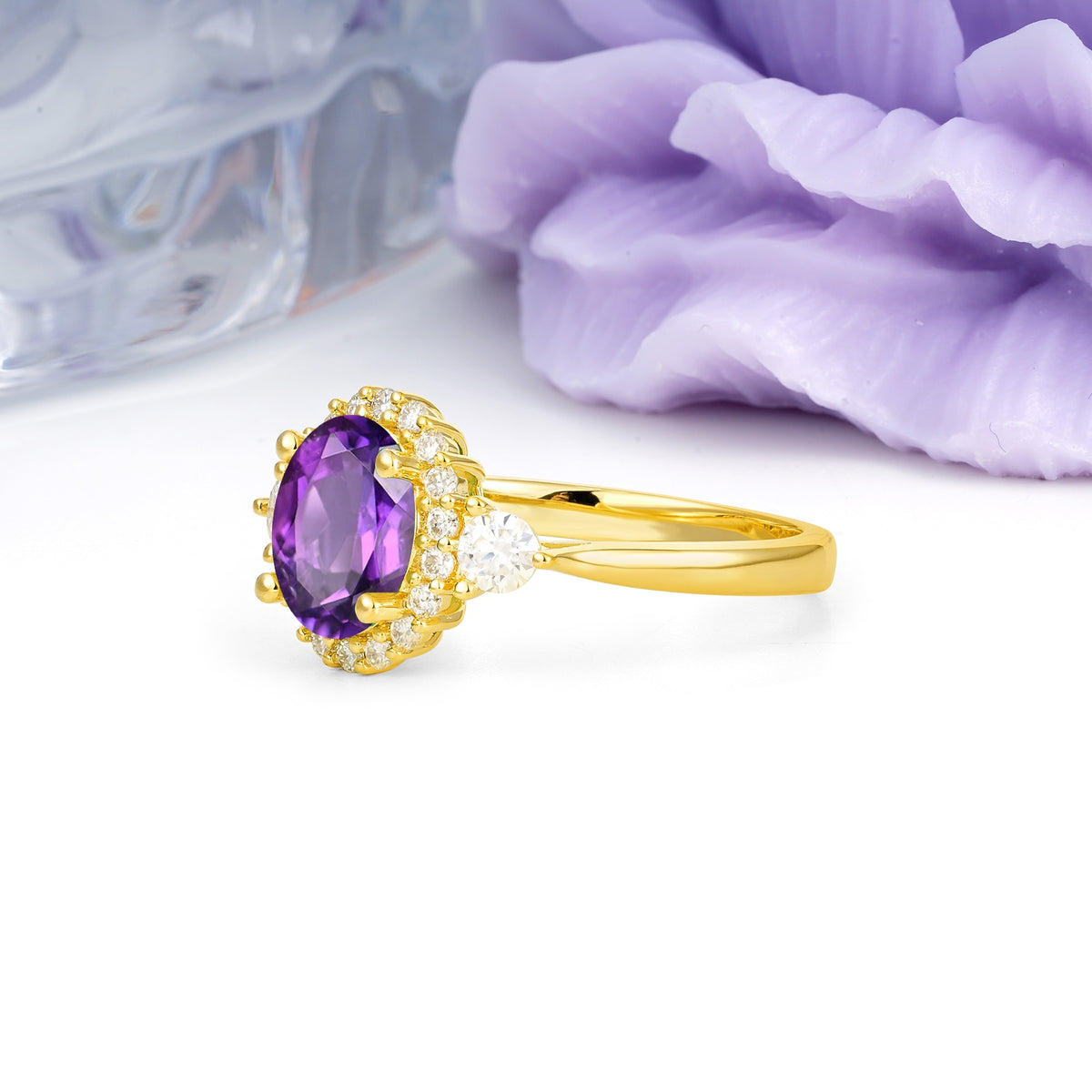 Classic Luxury 4-Prong Oval Cut Amethyst Engagement Ring - Additional view