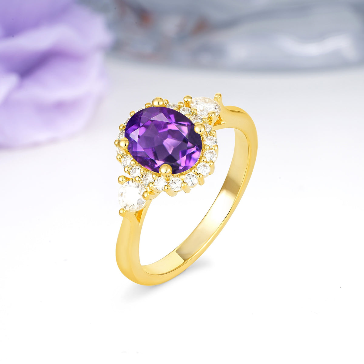 Classic Luxury 4-Prong Oval Cut Amethyst Engagement Ring - Additional view