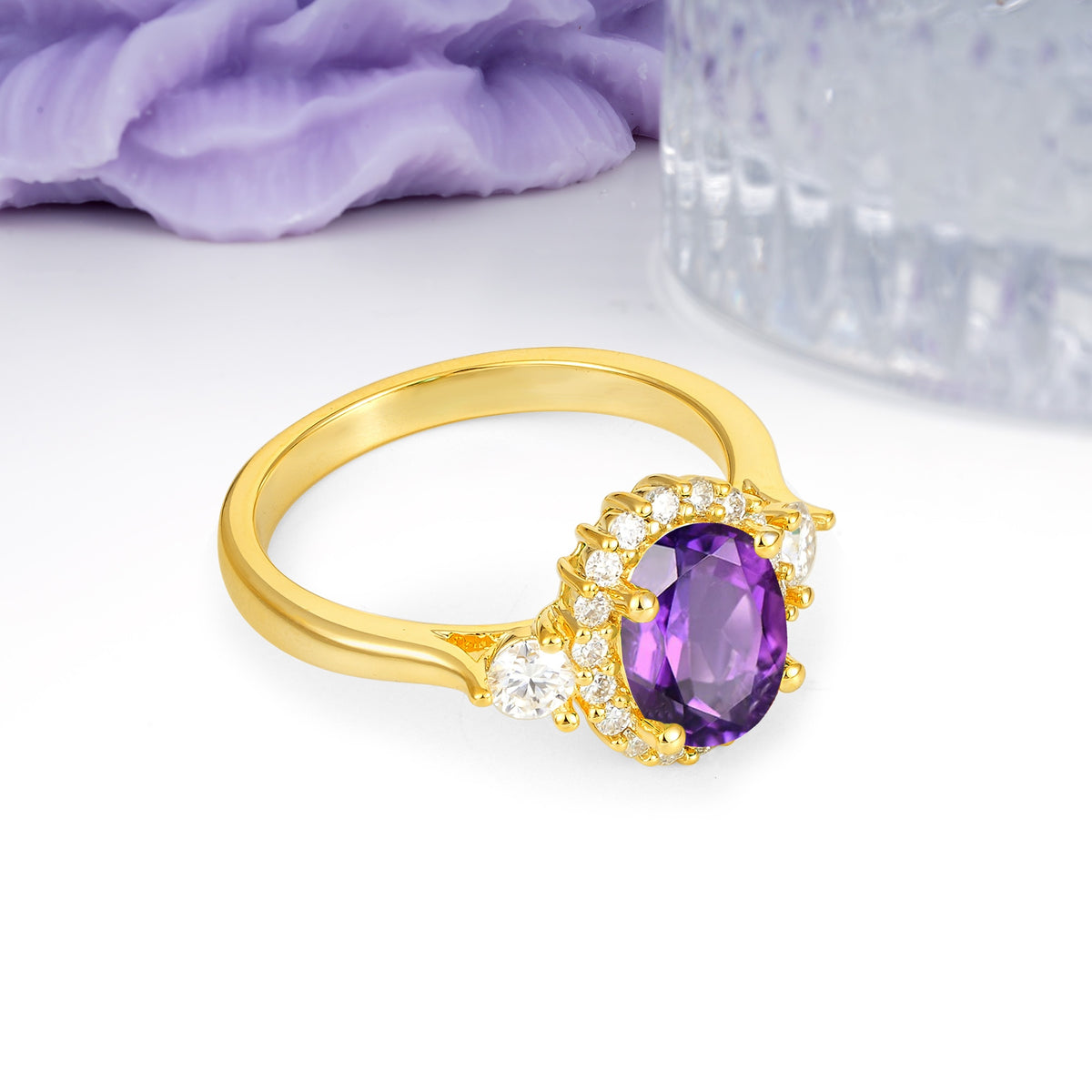 Classic Luxury 4-Prong Oval Cut Amethyst Engagement Ring - Additional view