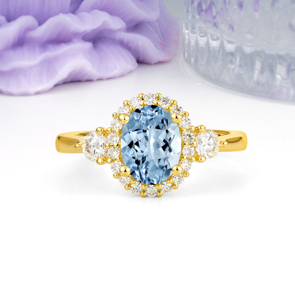 Classic Luxury 4-Prong Oval Cut Aquamarine Engagement Ring - Additional view