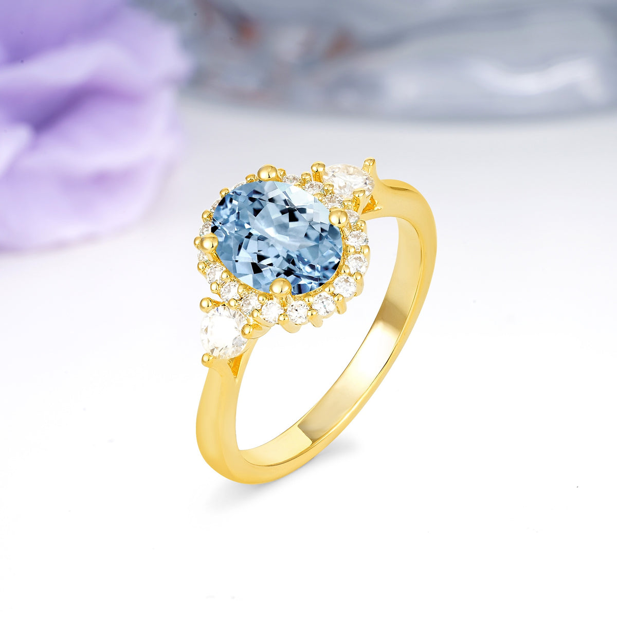 Classic Luxury 4-Prong Oval Cut Aquamarine Engagement Ring - Additional view