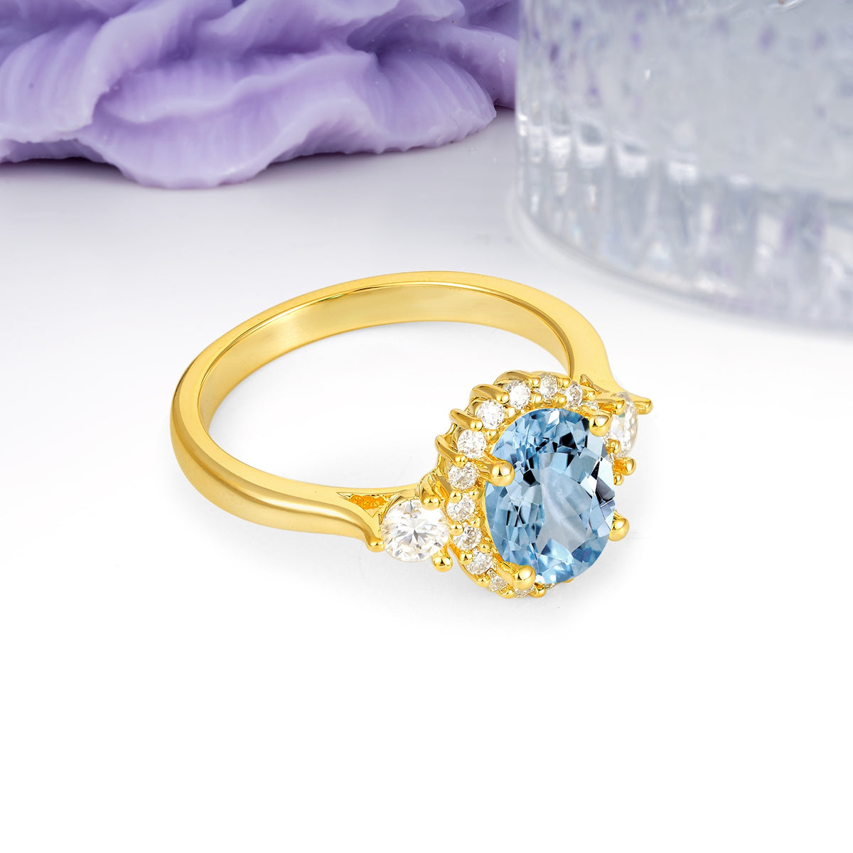 Classic Luxury 4-Prong Oval Cut Aquamarine Engagement Ring - Additional view