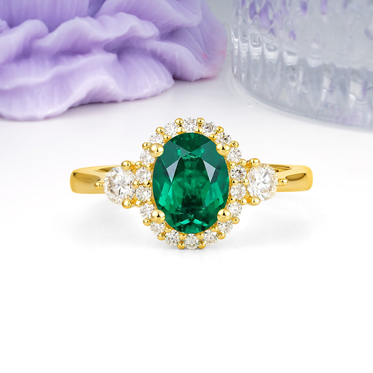 Classic Luxury 4-Prong Oval Cut Emerald Engagement Ring - Additional view