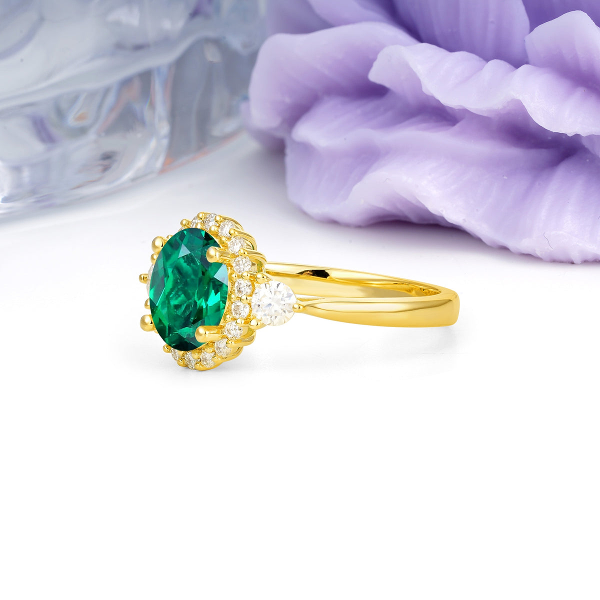 Classic Luxury 4-Prong Oval Cut Emerald Engagement Ring - Additional view