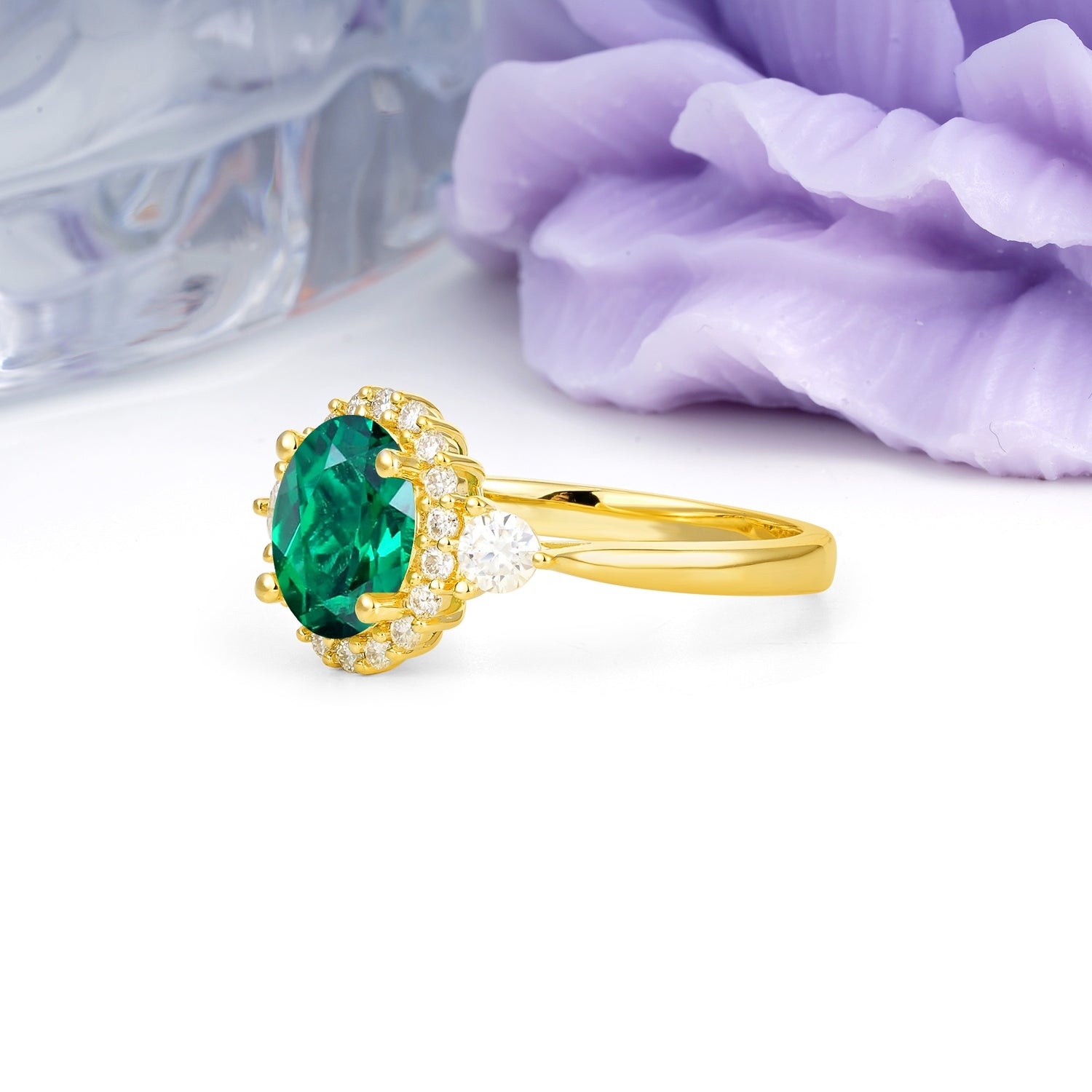 Classic Luxury 4-Prong Oval Cut Emerald Engagement Ring - Additional view