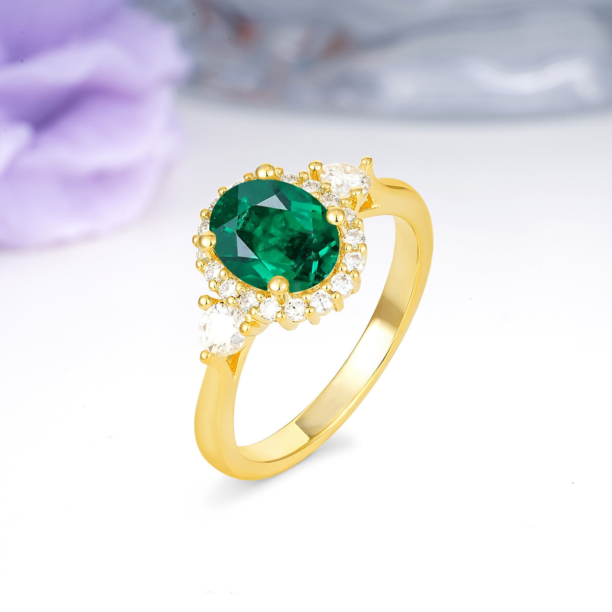Classic Luxury 4-Prong Oval Cut Emerald Engagement Ring - Additional view