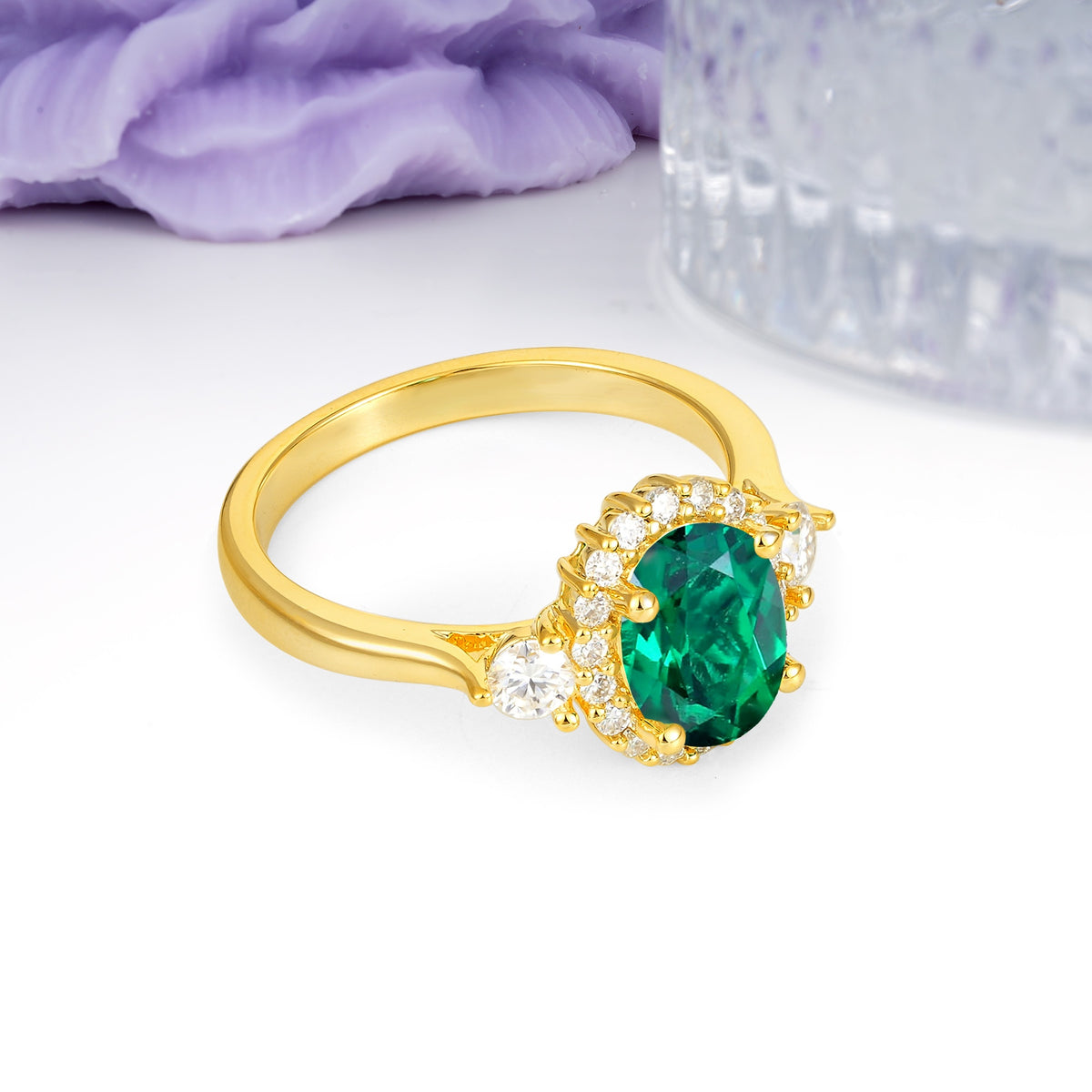 Classic Luxury 4-Prong Oval Cut Emerald Engagement Ring - Additional view