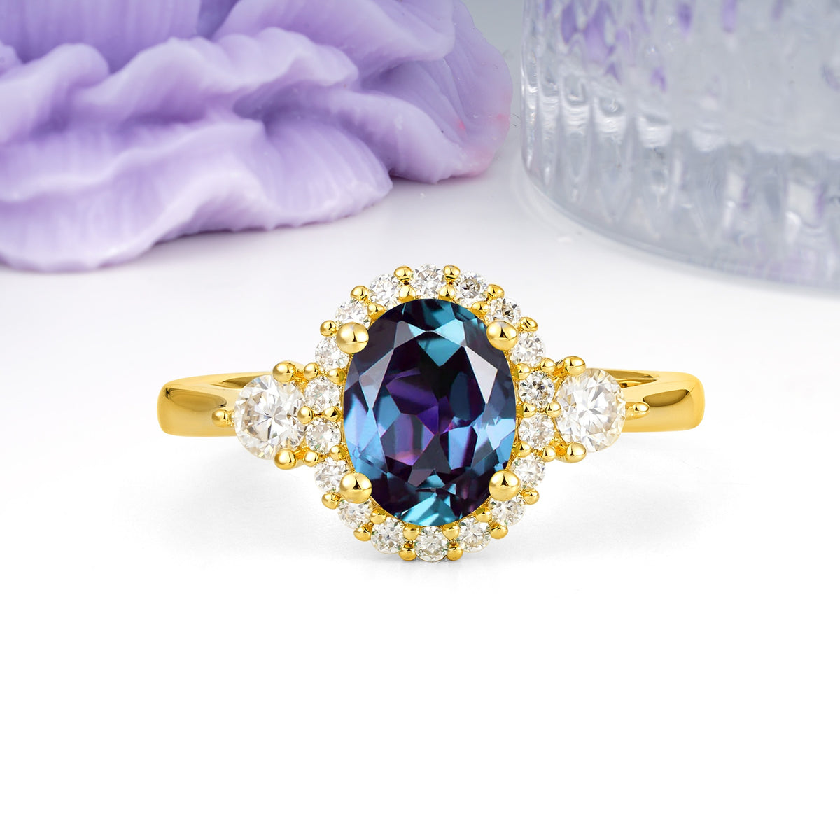 Classic Luxury 4-Prong Oval Cut Alexandrite Engagement Ring - Additional view