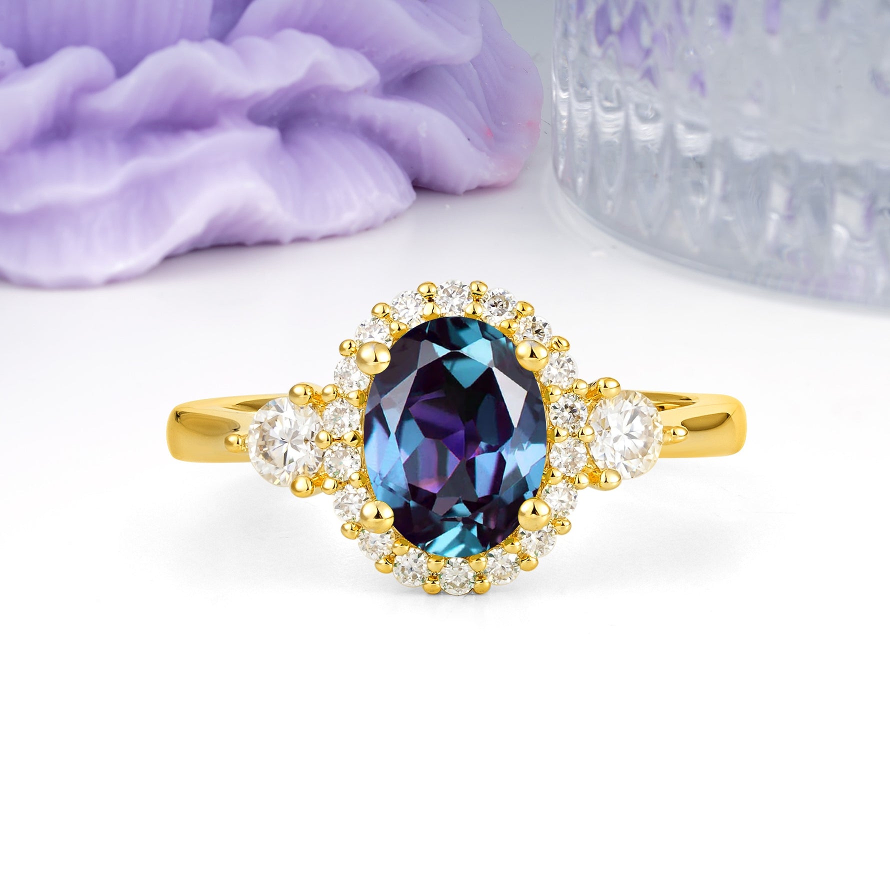 Classic Luxury 4-Prong Oval Cut Alexandrite Engagement Ring - Additional view