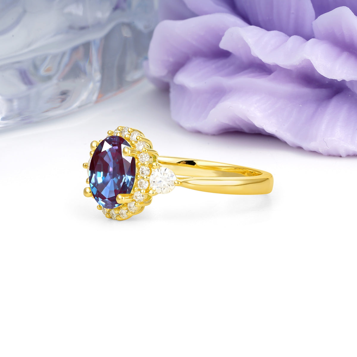 Classic Luxury 4-Prong Oval Cut Alexandrite Engagement Ring - Additional view