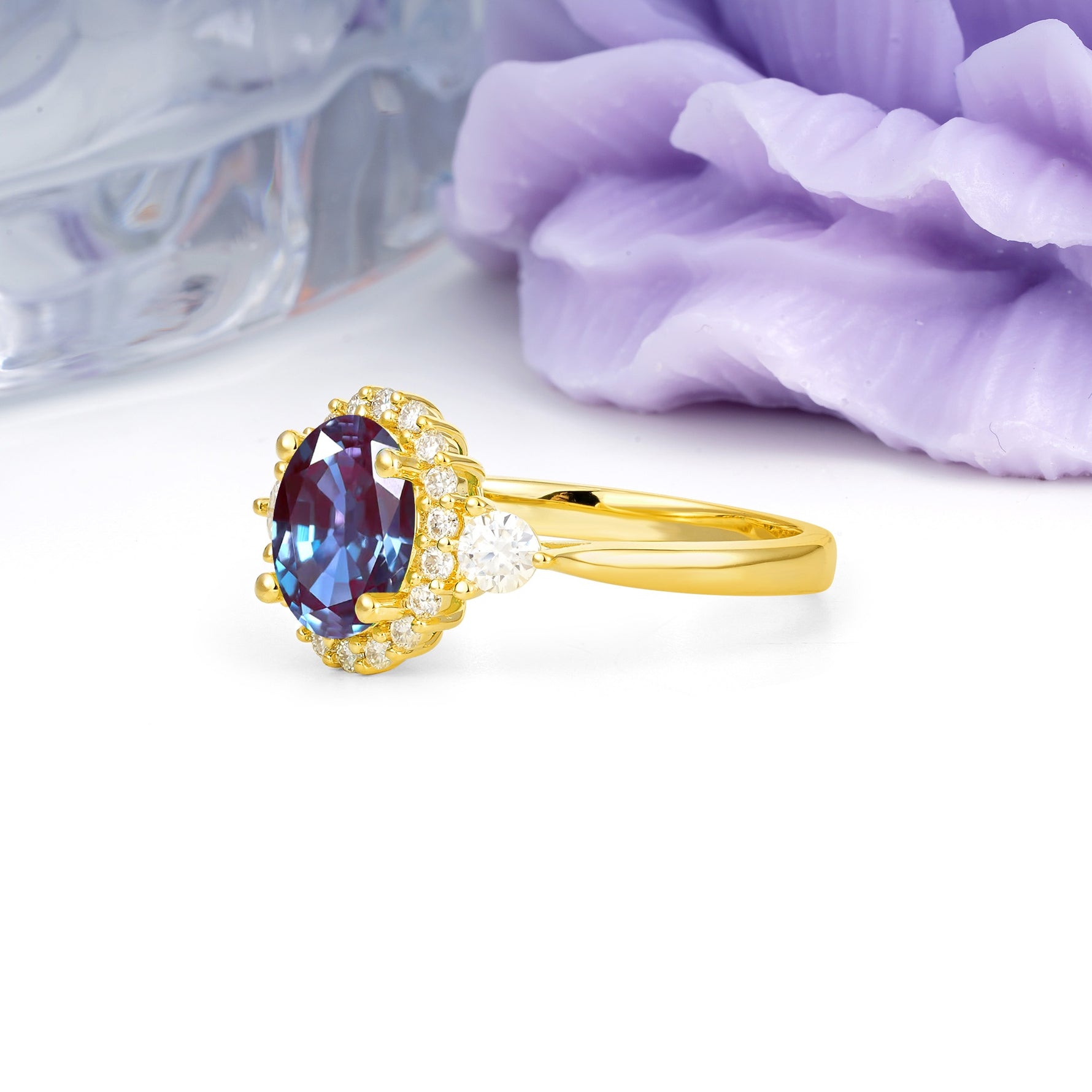 Classic Luxury 4-Prong Oval Cut Alexandrite Engagement Ring - Additional view