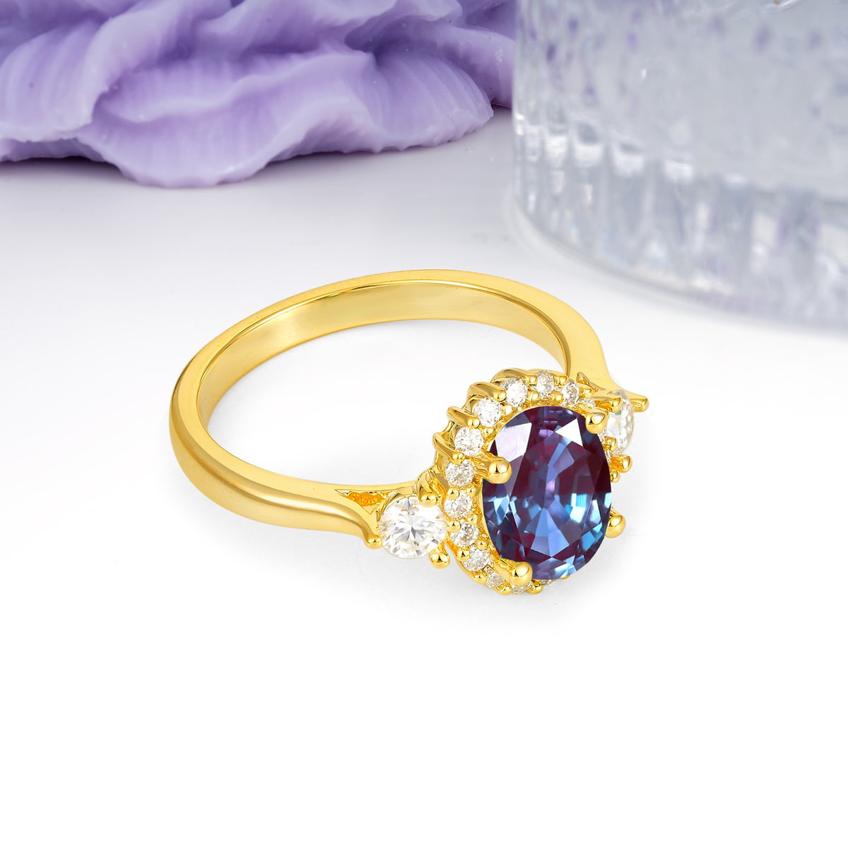 Classic Luxury 4-Prong Oval Cut Alexandrite Engagement Ring - Additional view