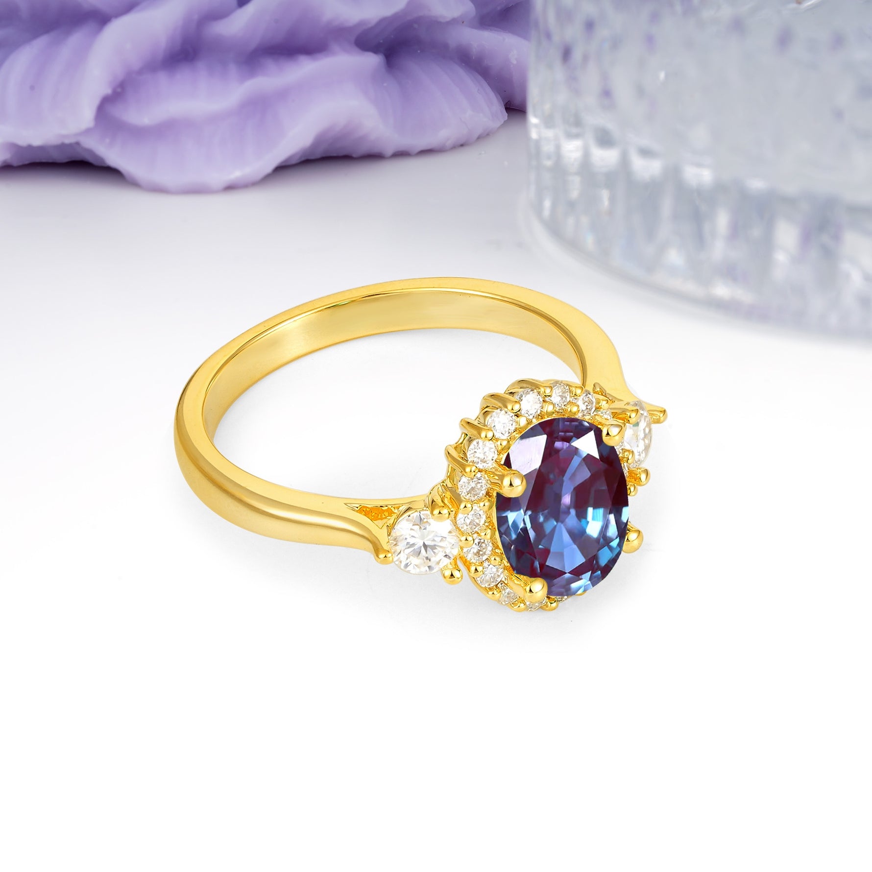 Classic Luxury 4-Prong Oval Cut Alexandrite Engagement Ring - Additional view