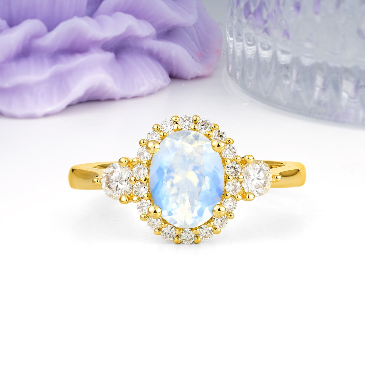 Classic Luxury 4-Prong Oval Cut Moonstone Engagement Ring - Additional view