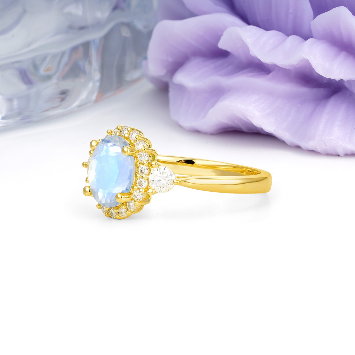 Classic Luxury 4-Prong Oval Cut Moonstone Engagement Ring - Additional view