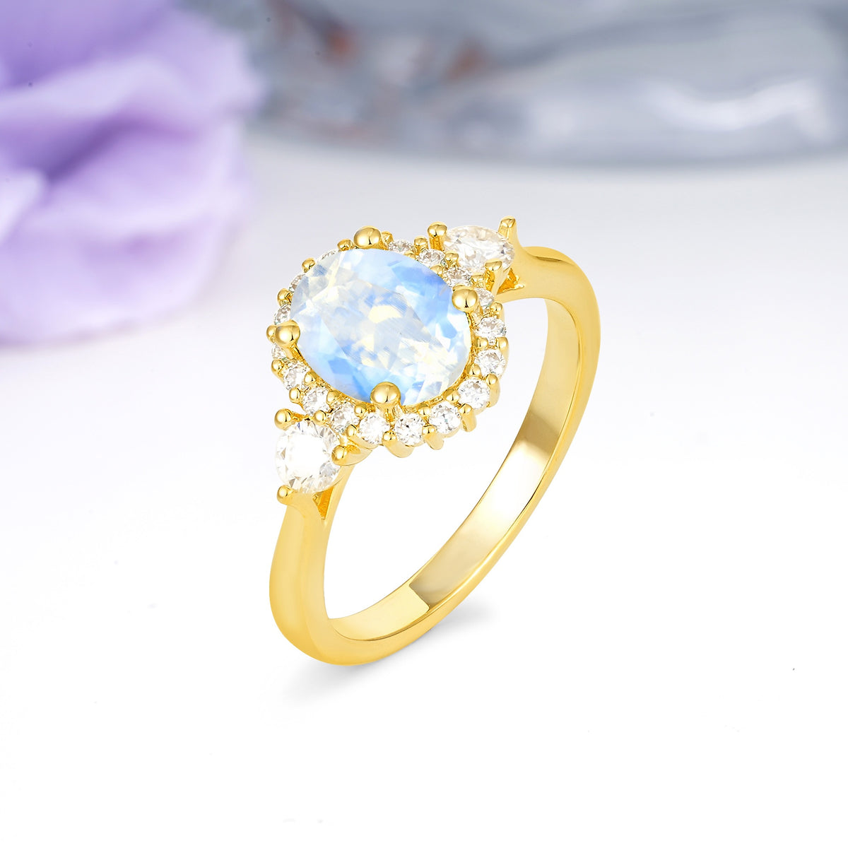 Classic Luxury 4-Prong Oval Cut Moonstone Engagement Ring - Additional view
