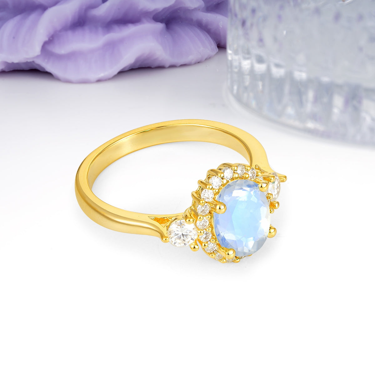 Classic Luxury 4-Prong Oval Cut Moonstone Engagement Ring - Additional view
