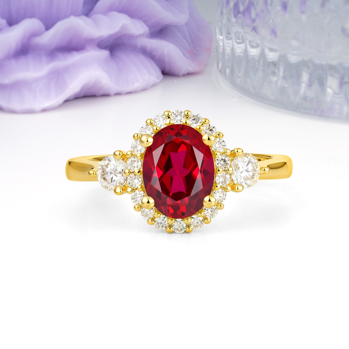 Classic Luxury 4-Prong Oval Cut Ruby Engagement Ring - Additional view