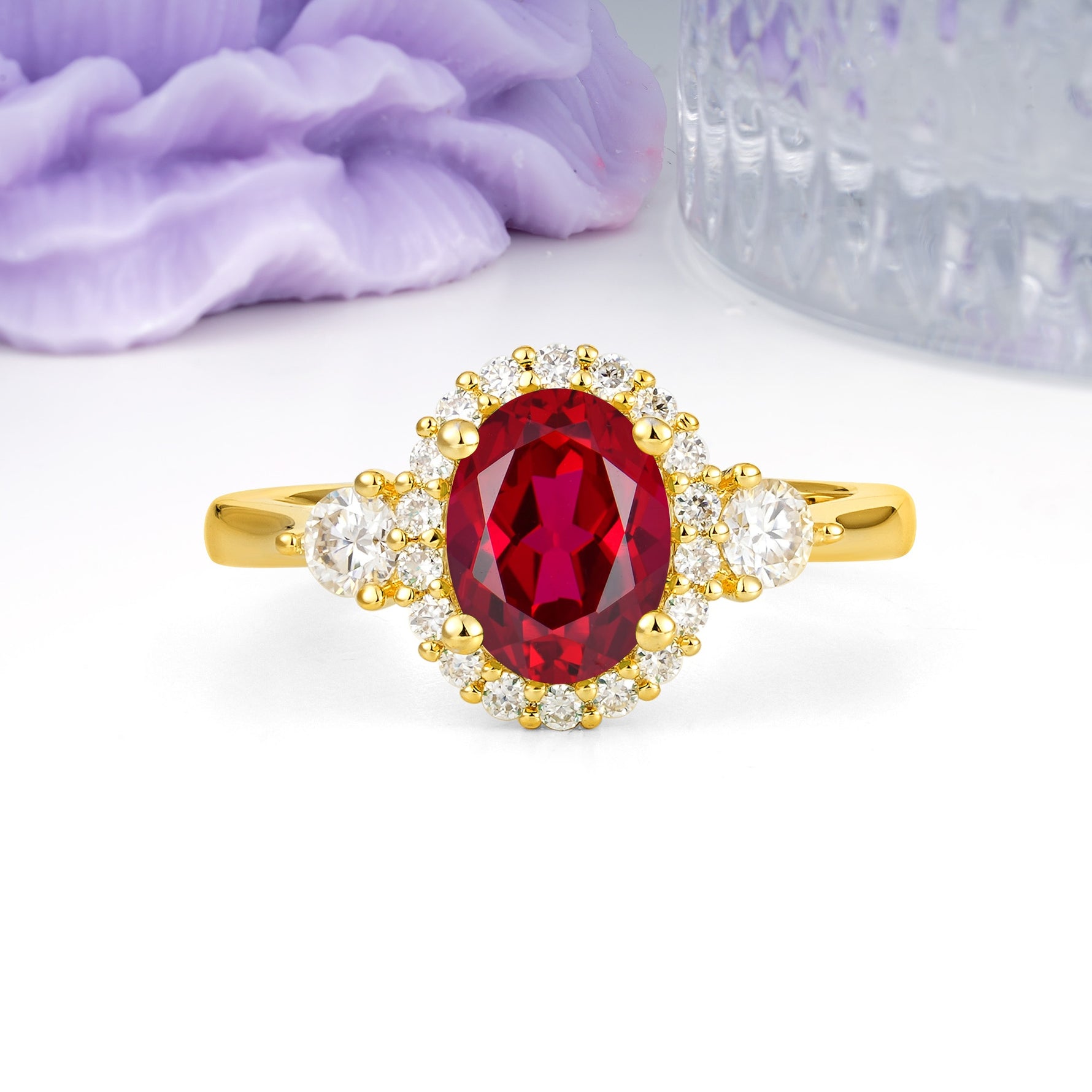 Classic Luxury 4-Prong Oval Cut Ruby Engagement Ring - Additional view