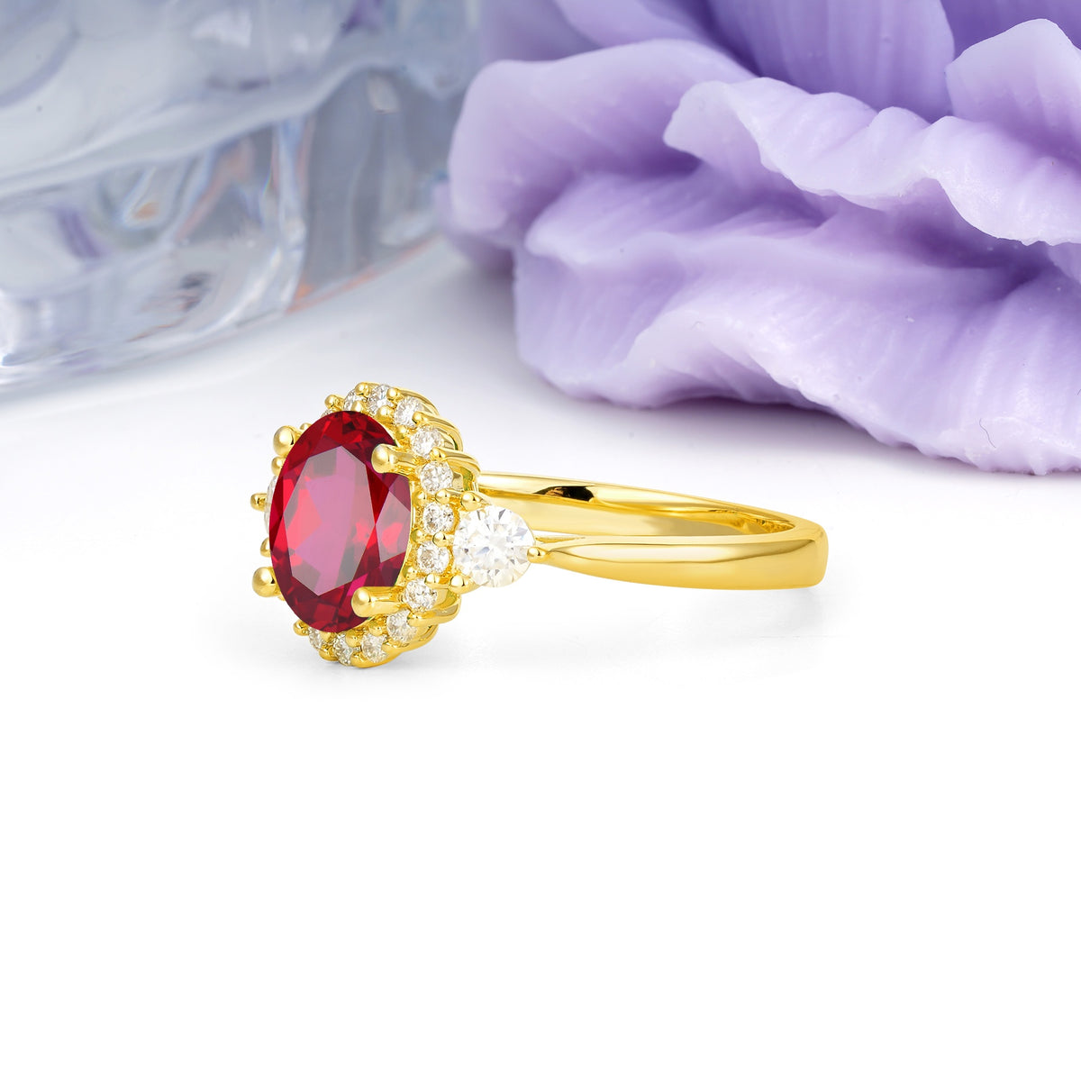 Classic Luxury 4-Prong Oval Cut Ruby Engagement Ring - Additional view