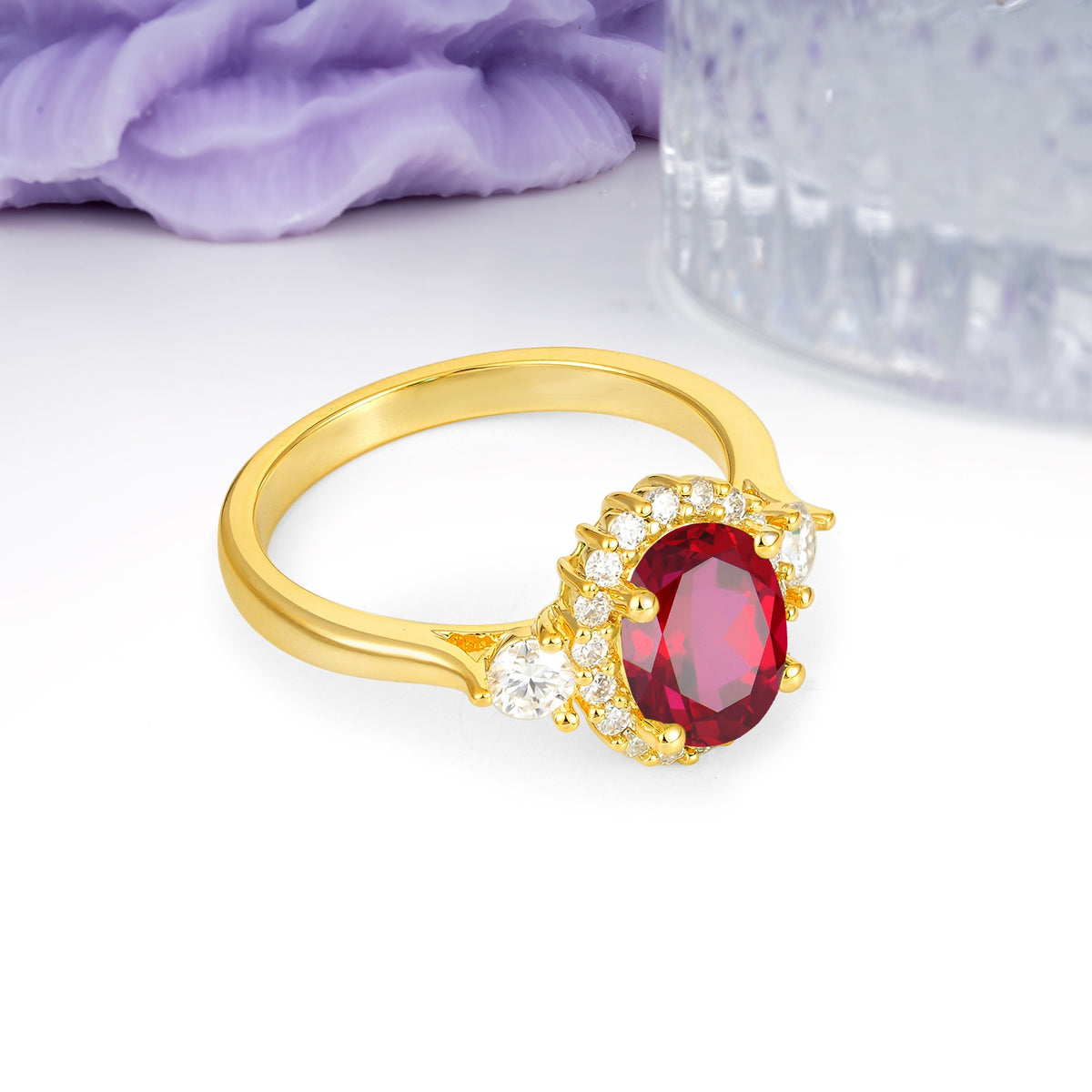 Classic Luxury 4-Prong Oval Cut Ruby Engagement Ring - Additional view