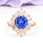Stunning Starburst Floral Halo Round Cut Sapphire Engagement Ring - Additional view