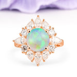Stunning Starburst Floral Halo Round Cut Fire Opal Engagement Ring - Additional view