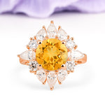 Stunning Starburst Floral Halo Round Cut Citrine Engagement Ring - Additional view