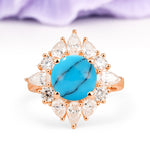 Stunning Starburst Floral Halo Round Cut Turquoise Engagement Ring - Additional view
