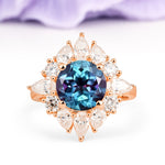 Stunning Starburst Floral Halo Round Cut Alexandrite Engagement Ring - Additional view