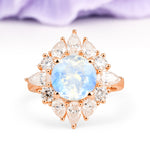 Stunning Starburst Floral Halo Round Cut Moonstone Engagement Ring - Additional view
