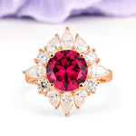Stunning Starburst Floral Halo Round Cut Ruby Engagement Ring - Additional view
