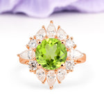 Stunning Starburst Floral Halo Round Cut Peridot Engagement Ring - Additional view