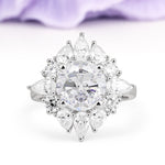 Stunning Starburst Floral Halo Round Cut Moissanite Engagement Ring - Additional view