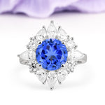 Stunning Starburst Floral Halo Round Cut Sapphire Engagement Ring - Additional view