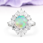 Stunning Starburst Floral Halo Round Cut Fire Opal Engagement Ring - Additional view
