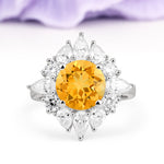 Stunning Starburst Floral Halo Round Cut Citrine Engagement Ring - Additional view
