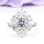 Stunning Starburst Floral Halo Round Cut Lab Diamond Engagement Ring - Additional view