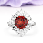 Stunning Starburst Floral Halo Round Cut Garnet Engagement Ring - Additional view