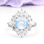 Stunning Starburst Floral Halo Round Cut Moonstone Engagement Ring - Additional view