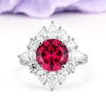 Stunning Starburst Floral Halo Round Cut Ruby Engagement Ring - Additional view