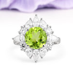 Stunning Starburst Floral Halo Round Cut Peridot Engagement Ring - Additional view