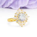 Stunning Starburst Floral Halo Round Cut Moissanite Engagement Ring - Additional view