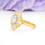 Stunning Starburst Floral Halo Round Cut Moissanite Engagement Ring - Additional view