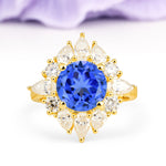 Stunning Starburst Floral Halo Round Cut Sapphire Engagement Ring - Additional view